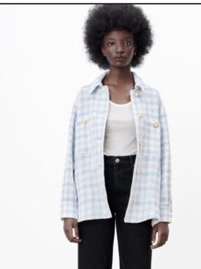 Zara Light Blue & White Tweed Jacket